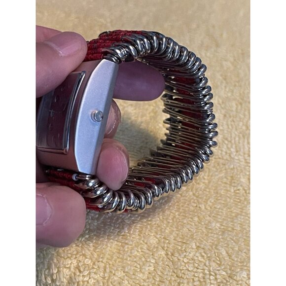Womens Monji Watch Red Silver Tone Beaded Safety Pin (needs Battery) - Picture 3 of 8